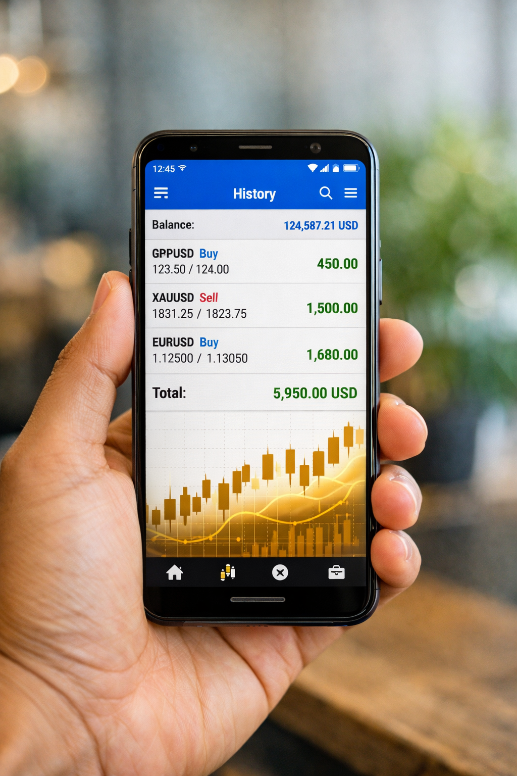 Android phone showing trading profits